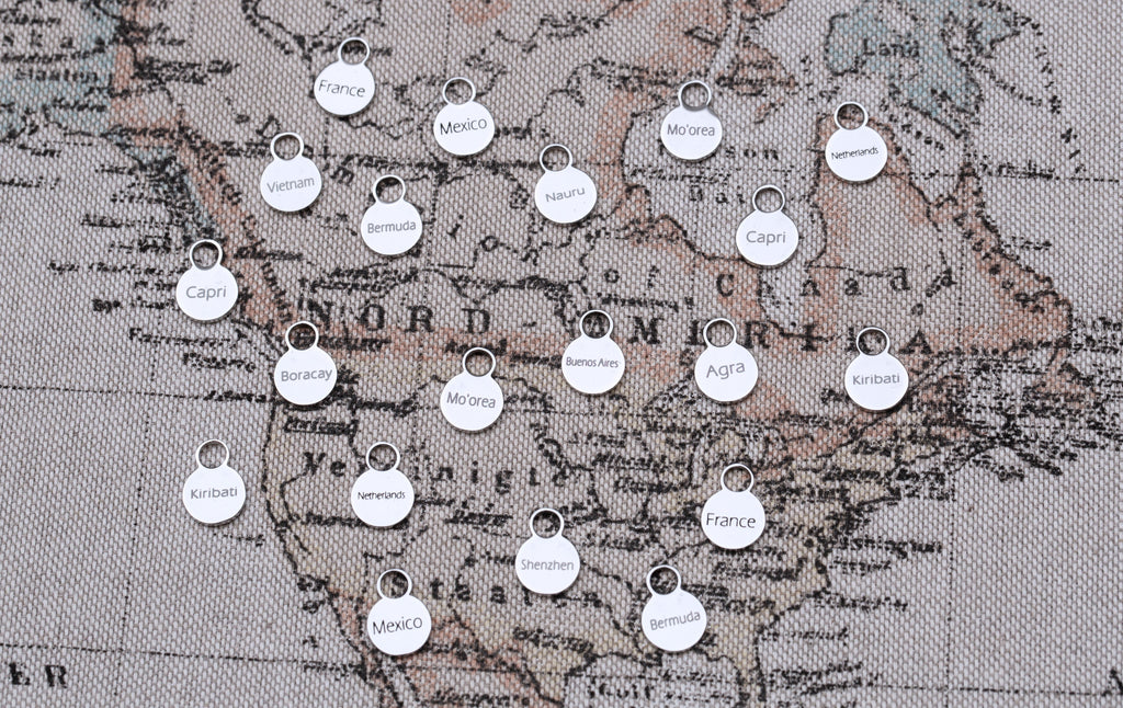 SILVER 40 x Engraved Travel Charms - Traveller Charms